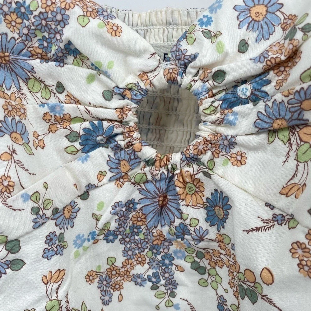 Abercrombie & Fitch Floral Puff Sleeve Poplin O-Ring Smocked Crop Top Size Small